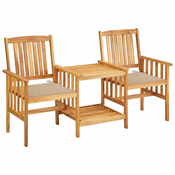 Greatstore Vrtni stoli s čajno mizico in blazinami trden akacijev les