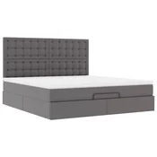 Vidaxl Otomanski posteljni okvir z vzmetnico siv 160x200 cm um. usnje
