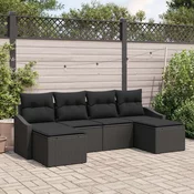 vidaXL vidaXL Vrtni kavč set Set 6 Črn Poli ratan Zunanje pohištvo Pravokotna, (22065306)
