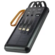 LINQ 15000 mAh solarna rezervna baterija 3 v 1 kabel, LinQ - ČRNa, (20763407)