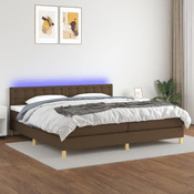 Greatstore Box spring postelja z vzmetnico LED temno rjava 200x200cm blago
