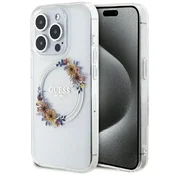 Guess IML Flowers Wreath MagSafe etui za iPhone 15 Pro Max - prozoren