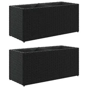 Vidaxl Vrtna korita z 2 loncema 2 kosa črna 72x30x32 cm poli ratan