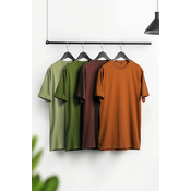 Trendyol Brown-Khaki-Orange-Light Green Slim/Slim Cut 4-Piece Basic 100% Cotton T-Shirt