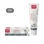 Splat WHITE PLUS zobna pasta 3x100 ml – nežno beljenje, zaščita občutljivih zob, PVP in encimi, fluorid