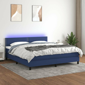 Greatstore Box spring postelja z vzmetnico LED modra 160x200 cm blago