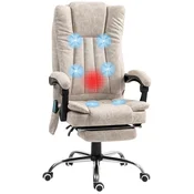 VINSETTO Pisarniški masažni in grelni stol z nastavljivo višino, fotelj z naslonom za noge, ergonomski stol iz mikrovlaken, 62x67x113-120 cm, kremna