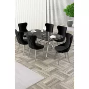 HANAH HOME Rasklopivi trpezarijski sto i stolice (7 delova) Esla Black Marble Chrome Black