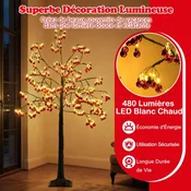 Costway Umetno božično drevo 150 cm z 384 rdečimi okraski in 480 toplimi belimi LED lučmi