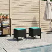 Vrtni otoman 2 Komad Crna i Tirkizna 38 x 38 x 45 cm PE ratan