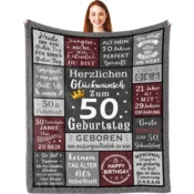 Nikcorp Odeja za 50. rojstni dan, unikatno darilo zanj, mehka flanela s tiskom, pregrinjalo za moške, 150 x 130 cm