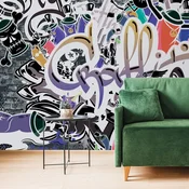Tapeta trendovska vijolična stena z grafiti - 196x270