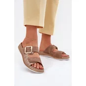 Womens Sandals With Buckle And Velcro Brown INBLU
