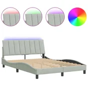 Vidaxl Posteljni okvir z LED brez vzmetnice Hanko svetlo siv 140x200 cm žamet