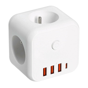 Produžni razvodnik sa prekidacem LINEA 3x230V + 4xUSB-A/USB-C, beo