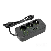 Podaljšek 3 vtičnice + 4xUSB + USB-C 1,5 m z ozemljitvenim kablom 3x1,5 črne barve