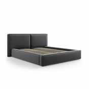 Temno siva žametna oblazinjena zakonska postelja s prostorom za shranjevanje in z letvenim dnom 180x200 cm Arendal – Cosmopolitan Design