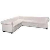 Vidaxl Chesterfield kotna sedežna garnitura umetno usnje bela