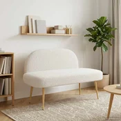 Oblikovana klupa s naslonjacem Krem 110 x 60 x 76 cm Bouclé