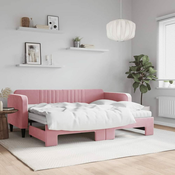 Greatstore Izvlečna dnevna postelja z vzmetnicami roza 80x200 cm žamet