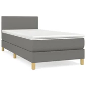 Vidaxl Box spring postelja z vzmetnico temno siva 90x200 cm blago
