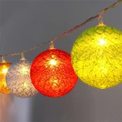 Iris sferična 6 cm/šareno tkani/1,5 m/smeđa-crvena-plava-zelena/10 kom. LED/USB lančane svjetiljke, lagana dekoracija 104-13