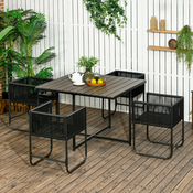 Outsunny Outsunny 5-delni set vrtnega pohištva iz ratana iz PE in jekla, 4 zunanji stoli z oblazinjenimi blazinami in pravokotna miza s plastičnim vrhom, črna in siva, (20754263)