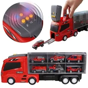Mega Creative Tovornjak TRANSPORTER s 6 avtomobili + dodatki, AVTOVLEKA za otroke SVETLOBA ZVOK 3+ MEGA CREATIVE