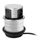 Navpična namizna vtičnica z USB polnilnikom ?10cm, 1,5m kabel, 3x2P+E (francoski), 2xUSB (tip A+C; max. 3A), srebrna