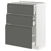 METOD / MAXIMERA Podni ormaric s 3 fioke, bela/Voxtorp tamnosiva, 60x37 cm