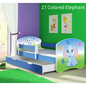 Djecji krevet ACMA s motivom, bocna plava + ladica 140x70 cm - 27 Colored Elephant
