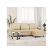 VIDAXL Kavč trosed s stolčkom za noge krem 180 cm blago