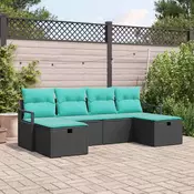 vidaXL vidaXL Kavčna garnitura z blazino 6 pcs Črna in turkizna poli ratan, (5000138450)
