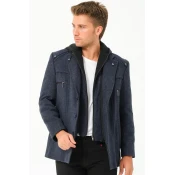 K7532 DEWBERRY MENS COAT-DIAGONAL NAVY BLUE