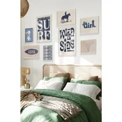 WallXpert set od 8 manjih uramljenih slika Çgs-009, plavi kaubojski i surf motivi – Wild Side, Cowgirl, Aloha i lobanja bika, beli ram