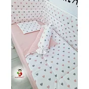 Bubamara037 Set posteljine za krevetac sa ravnom ogradicom Srca, Roze