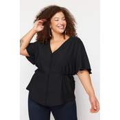 Trendyol Curve Black Knitted V-Neck Tiered Blouse
