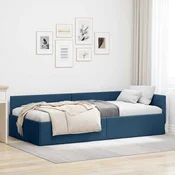 Kutni okvir kreveta s uzglavljem Plava 90 cm x 200 cm tkanina