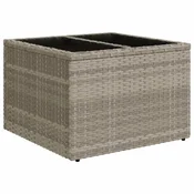 Vidaxl Vrtna miza s stekleno ploščo sv. siva 55x55x37 cm poli ratan