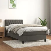Greatstore Box spring postelja z vzmetnico temno siva 90x200 cm žamet