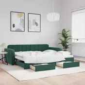 Greatstore Izvlečna dnevna postelja s predali temno zelena 90x200 cm žamet