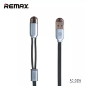 Podatkovni in polnilni kabel RC-025t 2 in 1 Binary Data, micro USB, iPhone lightning, 2v1, Remax, 1m, črna