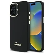 Guess Silikonski ovitek GUHCP16MSMBSLK za iPhone 16 Plus 6,7 črno/črn, s kovinskim logotipom in okvirjem