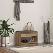 vidaXL Haldna klop z blazino s polico Obrtni Hrast 63 x 38 x 45 cm