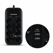 CyberPower produžni kabl prenapon.zaštita P0820SUF0 8xšuko/2xUSB flashc/1/8m