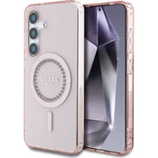 Guess Originalni ovitek GUHMS25SPFTDTEP za Samsung Galaxy S25 5G - MagSafe - roza s kristalčki