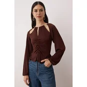 Trendyol Milla ženska bluza Tpraw24Bz00053, braon-dark brown