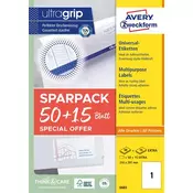 Oznake, univerzalne, 210x297 mm, AVERY ZWECKFORM, Sparpack, 65 oznaka/pakiranje 6603