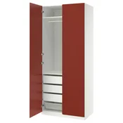 PAX / VIKANES Kombinacija garderobera, bela/crveno-smeda, 100x60x236 cm