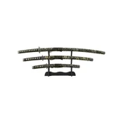 Meč KATANA set WAKIZASHI-TANTO - 3 kom na stojalu BLACK